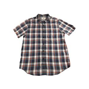 Billabong Mens Large Short Sleeve Plaid Button Down Shirt Navy Orange White